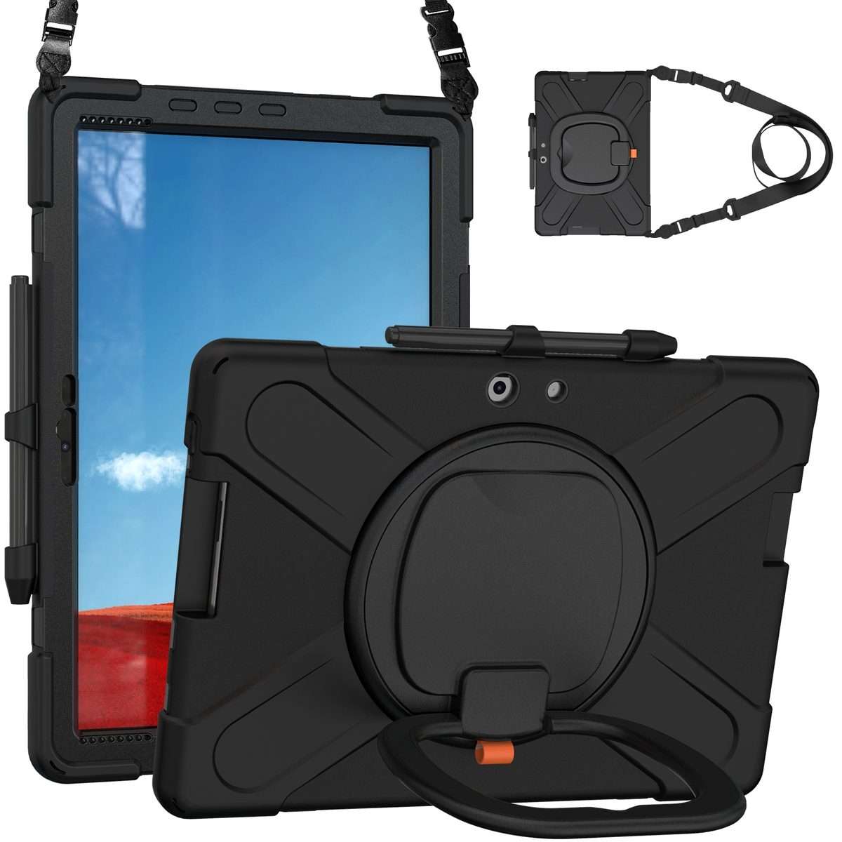For Microsoft Surface Pro X / Pro X 2021 Silicone + PC Protective Case with Holder & S ... (Black)
