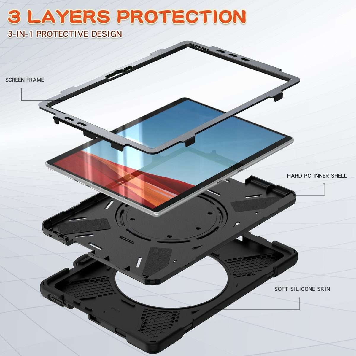 For Microsoft Surface Pro X / Pro X 2021 Silicone + PC Protective Case with Holder & S ... (Black)