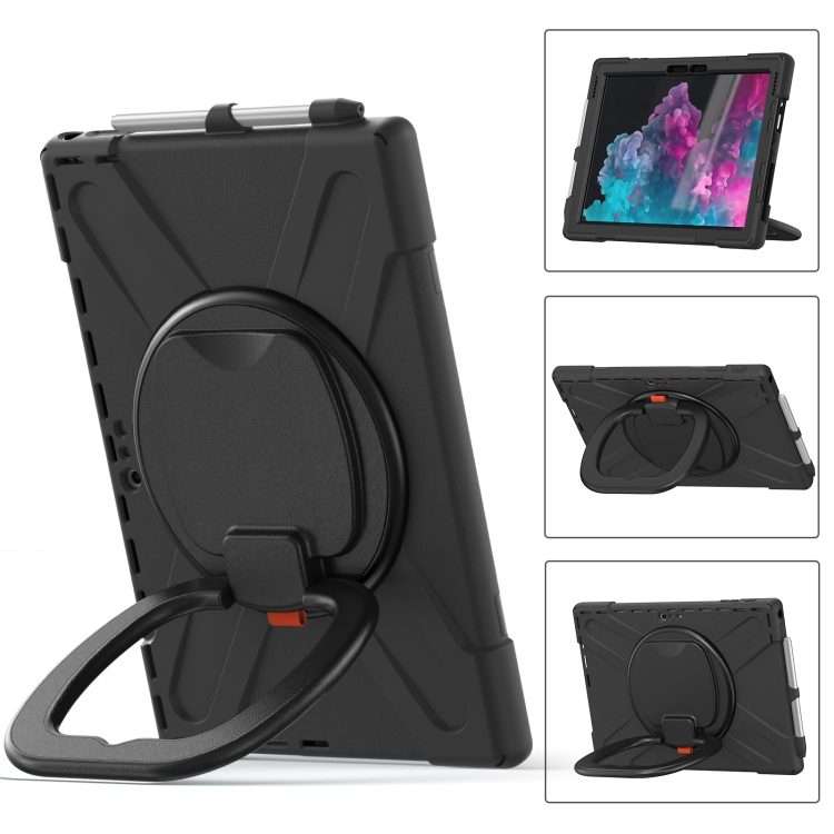 For Microsoft Surface Pro 7+/7/6/5/4 Silicone + PC Protective Case with Holder & Shoul ... (Black)