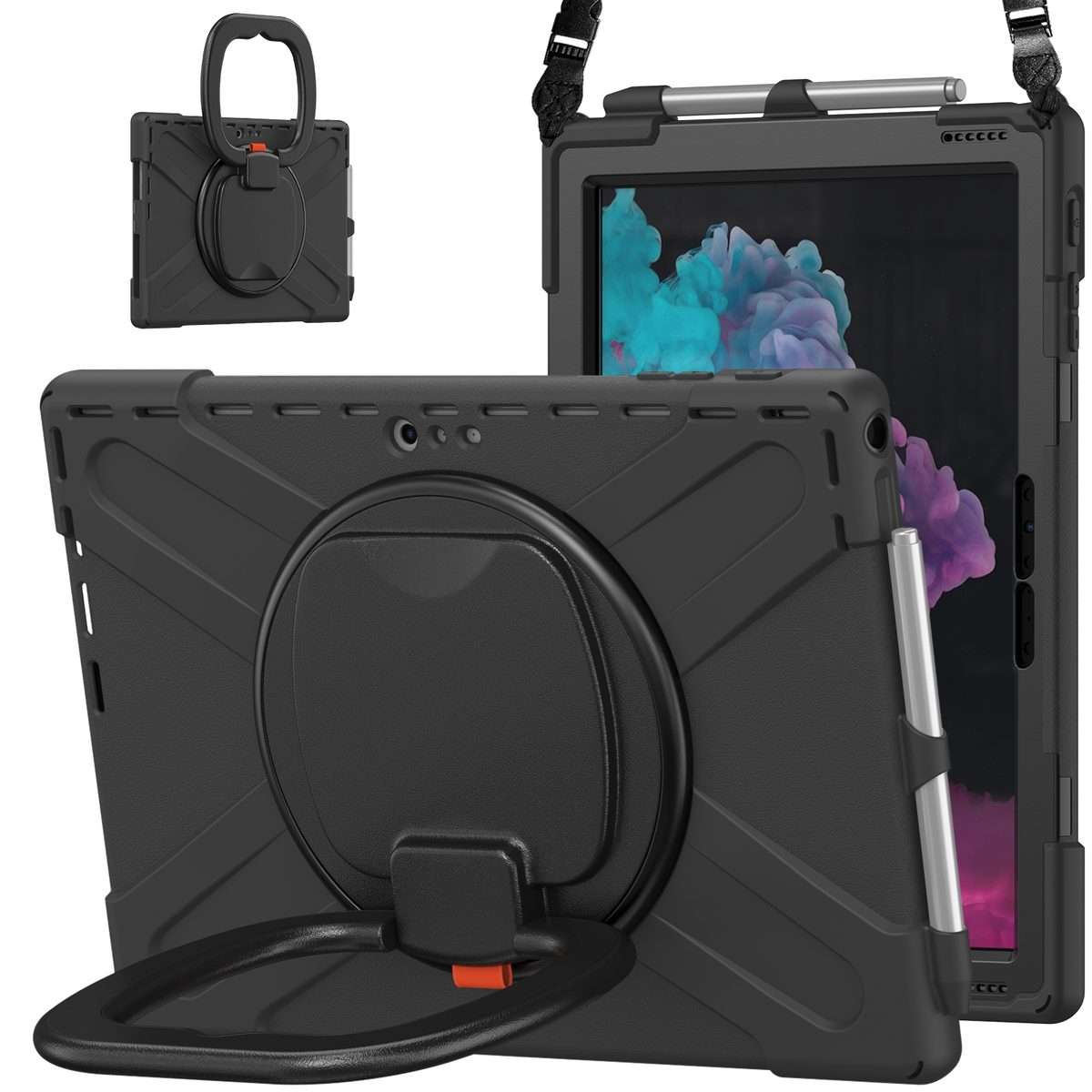For Microsoft Surface Pro 7+/7/6/5/4 Silicone + PC Protective Case with Holder & Shoul ... (Black)