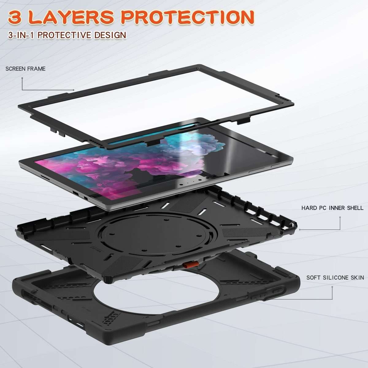 For Microsoft Surface Pro 7+/7/6/5/4 Silicone + PC Protective Case with Holder & Shoul ... (Black)