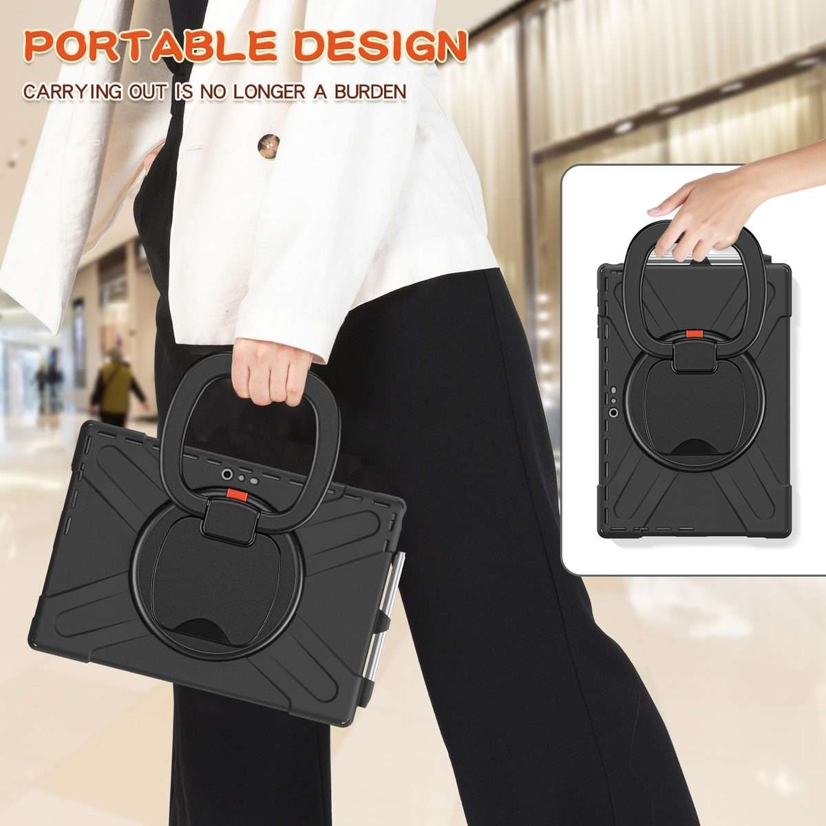 For Microsoft Surface Pro 7+/7/6/5/4 Silicone + PC Protective Case with Holder & Shoul ... (Black)