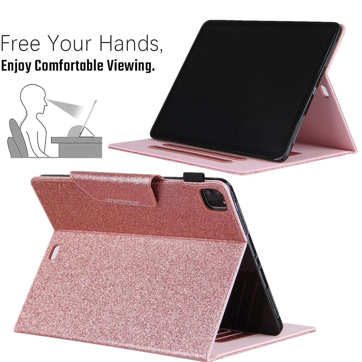 For iPad Pro 12.9 2022 / 2021 / 2020 / 2018 Glitter Powder Horizontal Flip Leather Tabl ... (Pink)