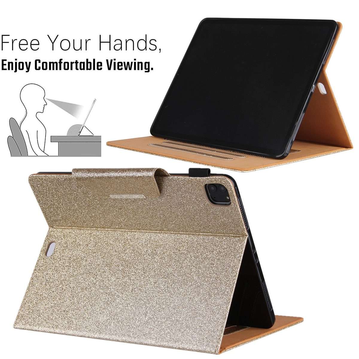 For iPad Pro 12.9 2022 / 2021 / 2020 / 2018 Glitter Powder Horizontal Flip Leather Tabl ... (Gold)