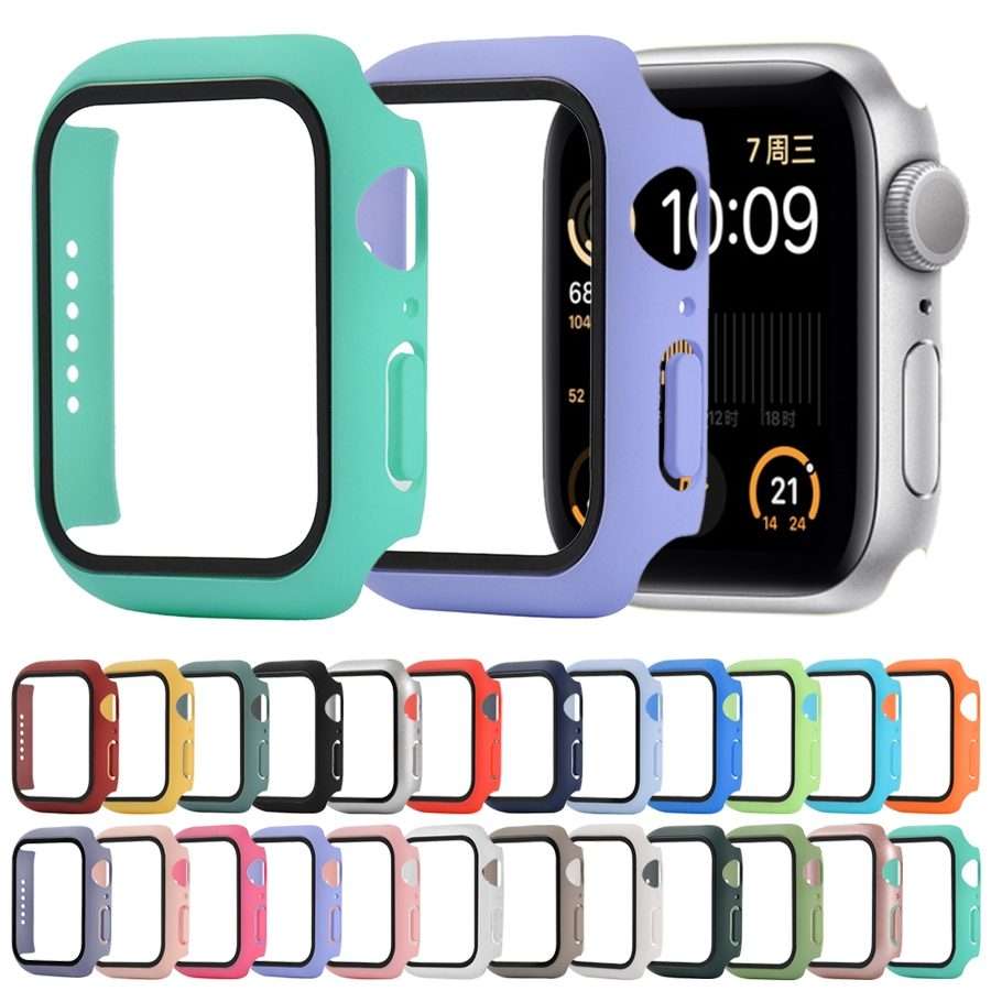 Shockproof PC+Tempered Glass Protective Case with Packed Carton For Apple Watch Se ... (Rose Gold)