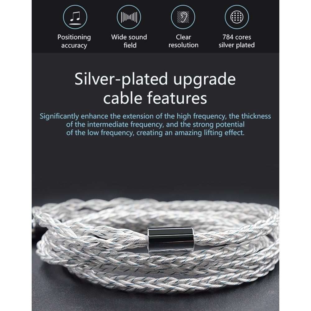 KZ 3.5mm Plug 784-core Blue Silver Mixed Braided Silver-plated Earphone Upgrade Cabl ... (C Style)