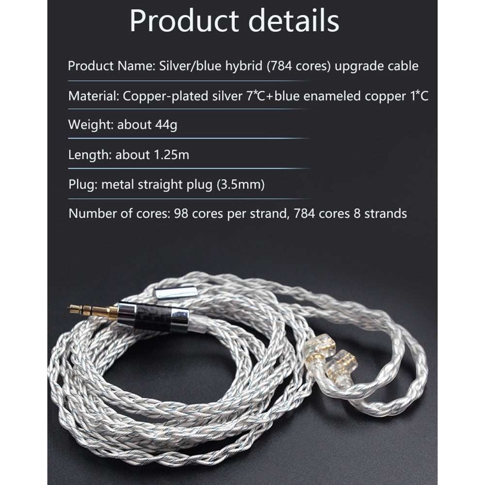 KZ 3.5mm Plug 784-core Blue Silver Mixed Braided Silver-plated Earphone Upgrade Cabl ... (C Style)