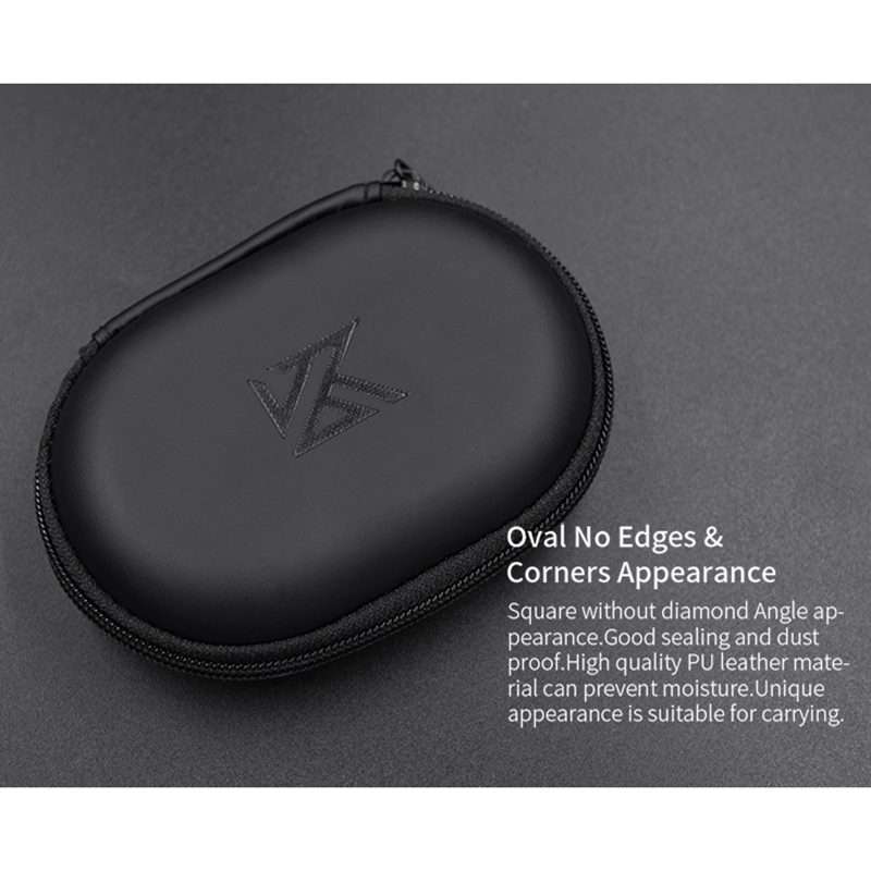 KZ Portable PU Leather Oval Data Cable Charger Earphone Storage Box(Black)