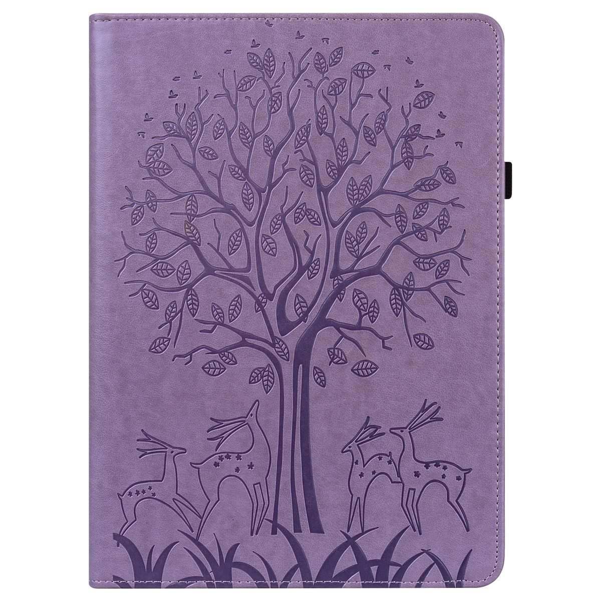 For iPad Air 2020 / Pro 11 2020 Tree & Deer Pattern Pressed Printing Horizontal Flip ... (Purple)