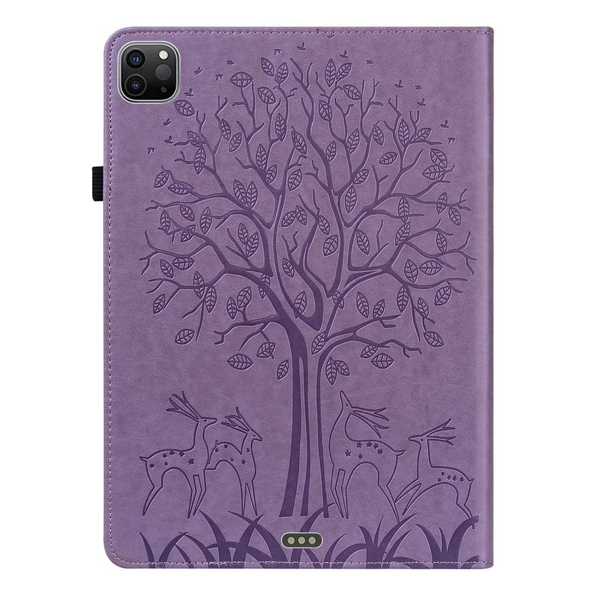 For iPad Air 2020 / Pro 11 2020 Tree & Deer Pattern Pressed Printing Horizontal Flip ... (Purple)
