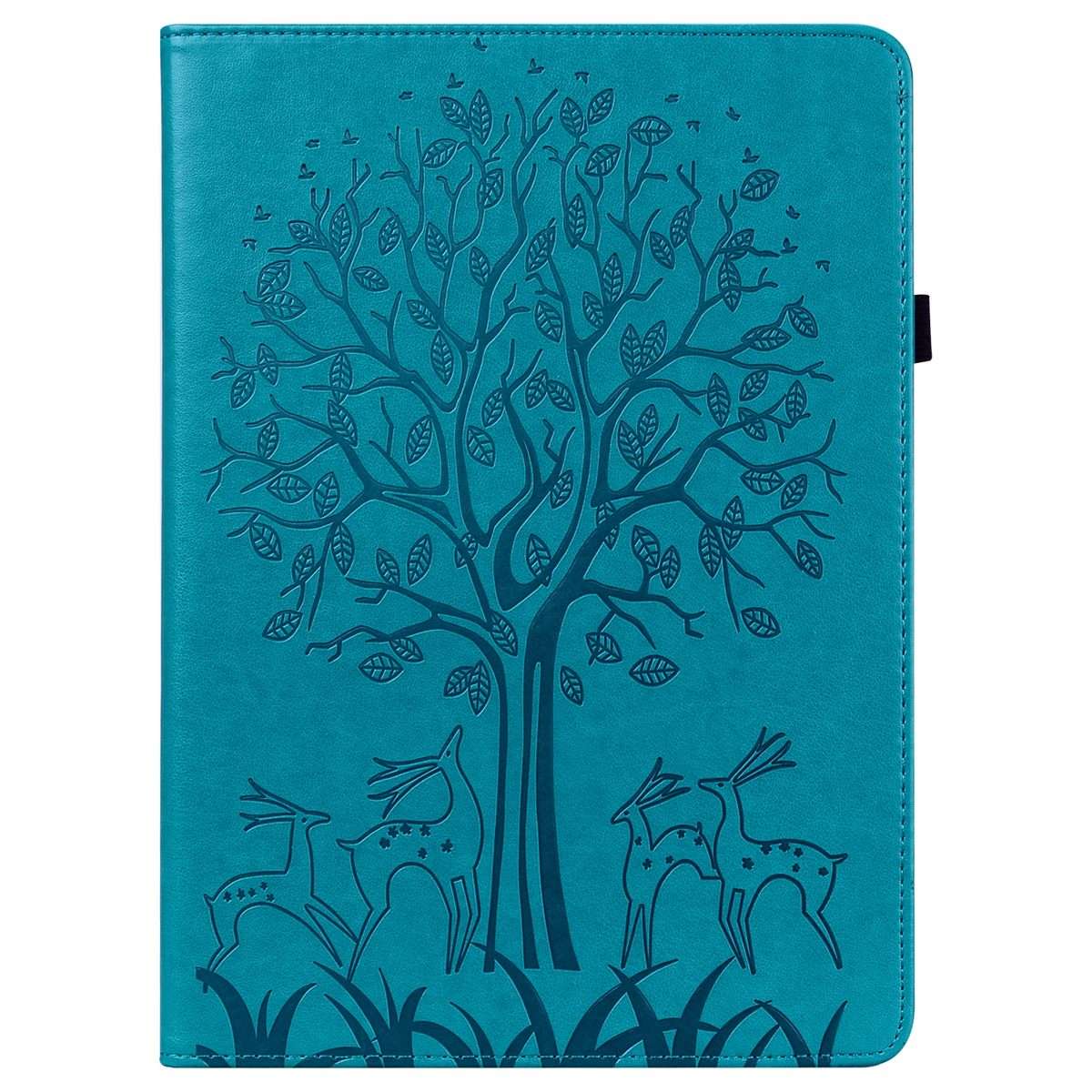 For iPad Air 2020 / Pro 11 2020 Tree & Deer Pattern Pressed Printing Horizontal Flip PU ... (Blue)