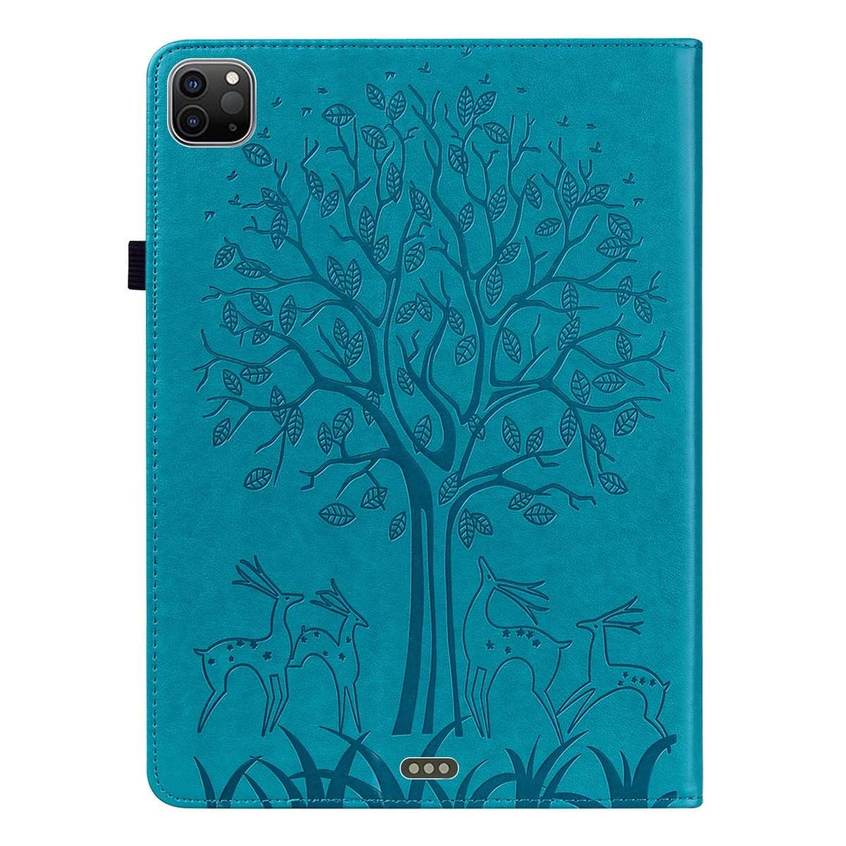For iPad Air 2020 / Pro 11 2020 Tree & Deer Pattern Pressed Printing Horizontal Flip PU ... (Blue)