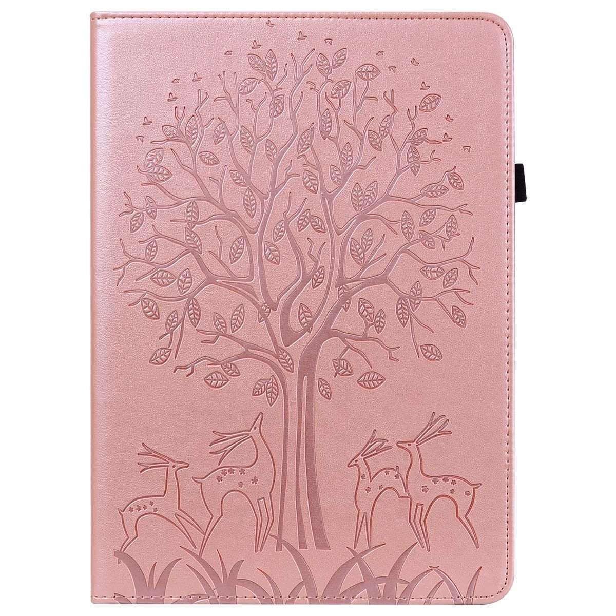 For iPad Air 2020 / Pro 11 2020 Tree & Deer Pattern Pressed Printing Horizontal Flip PU ... (Pink)