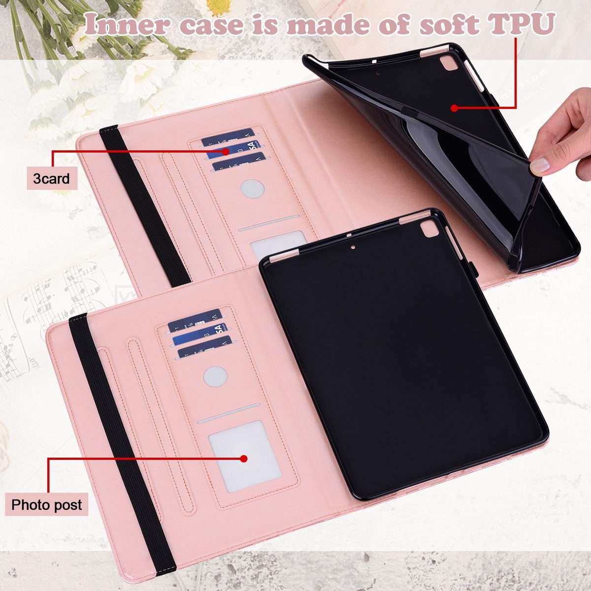 For iPad Air 2020 / Pro 11 2020 Tree & Deer Pattern Pressed Printing Horizontal Flip PU ... (Pink)