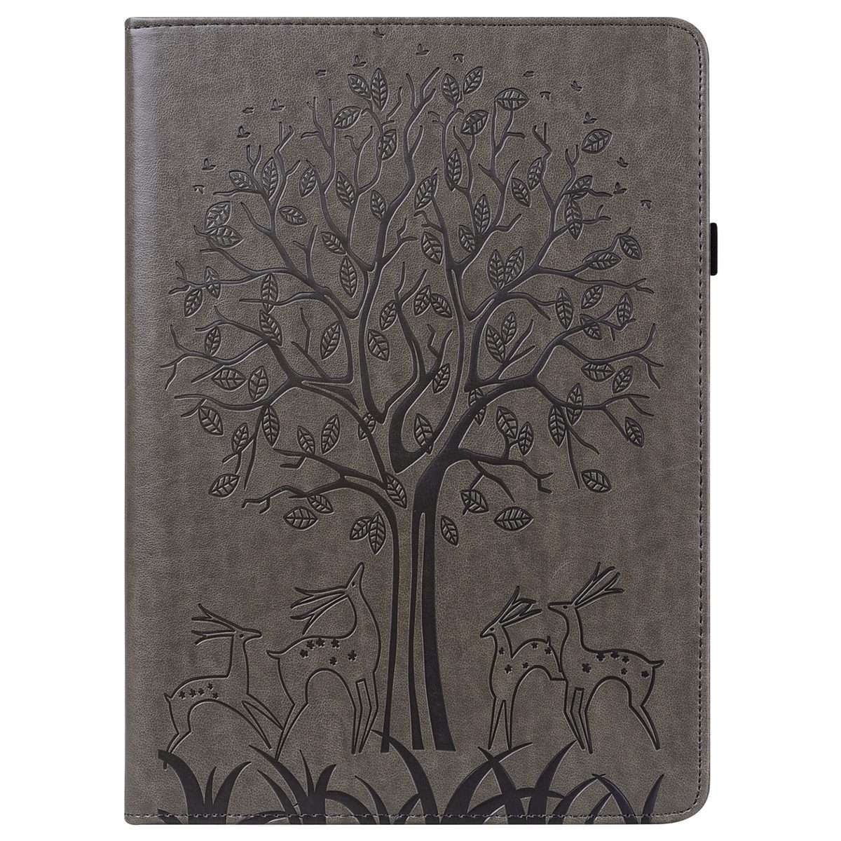 For iPad Air 2020 / Pro 11 2020 Tree & Deer Pattern Pressed Printing Horizontal Flip PU ... (Grey)
