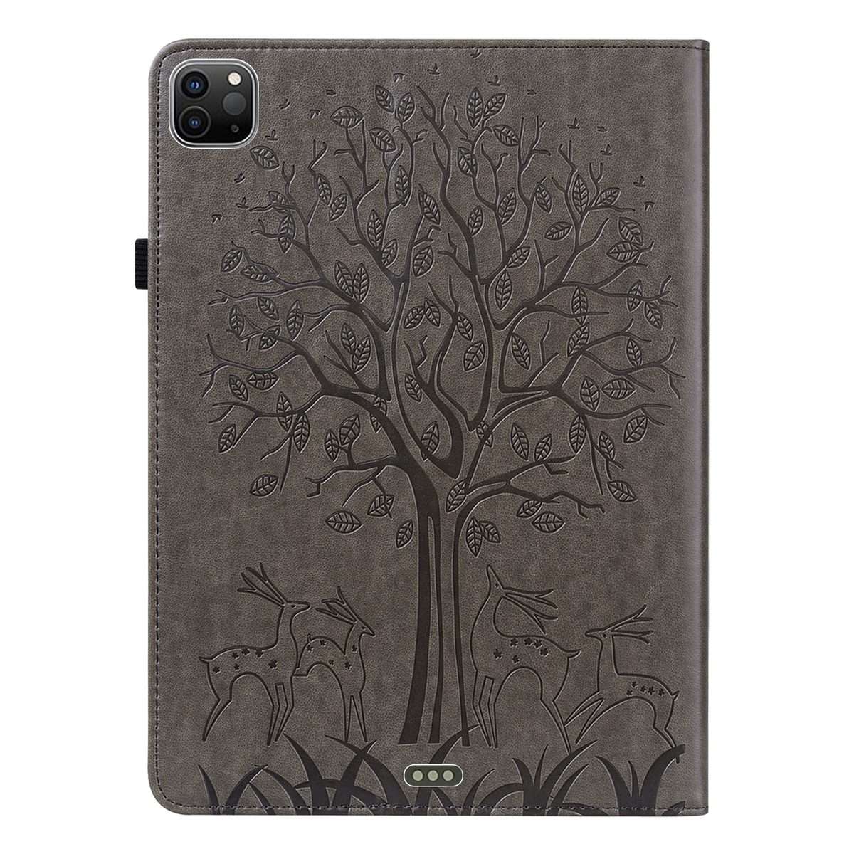 For iPad Air 2020 / Pro 11 2020 Tree & Deer Pattern Pressed Printing Horizontal Flip PU ... (Grey)