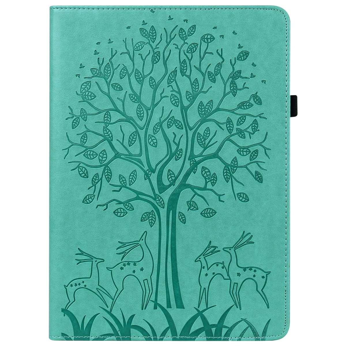 For iPad Air 2020 / Pro 11 2020 Tree & Deer Pattern Pressed Printing Horizontal Flip P ... (Green)