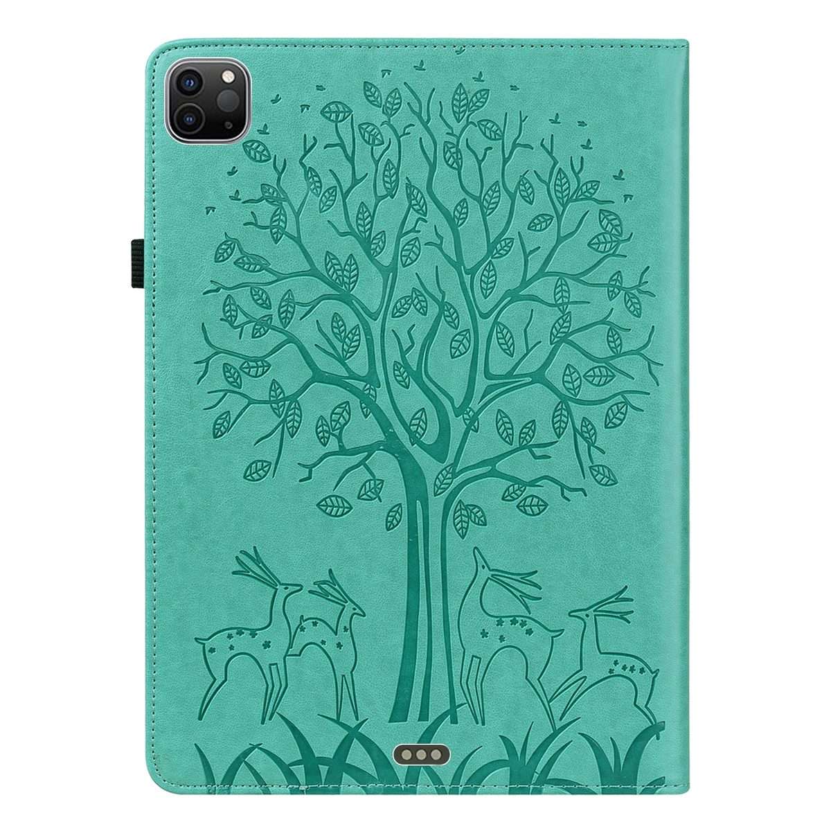 For iPad Air 2020 / Pro 11 2020 Tree & Deer Pattern Pressed Printing Horizontal Flip P ... (Green)