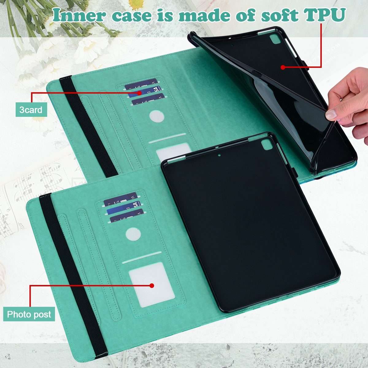For iPad Air 2020 / Pro 11 2020 Tree & Deer Pattern Pressed Printing Horizontal Flip P ... (Green)
