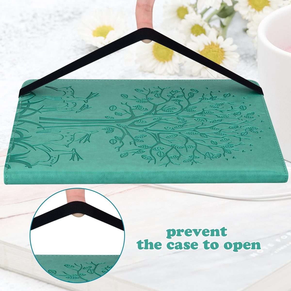 For iPad Air 2020 / Pro 11 2020 Tree & Deer Pattern Pressed Printing Horizontal Flip P ... (Green)