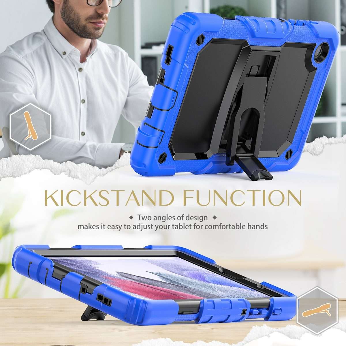 Shockproof Colorful Silica Gel + PC Protective Case with Holder & Shoulder Strap F ... (Dark Blue)