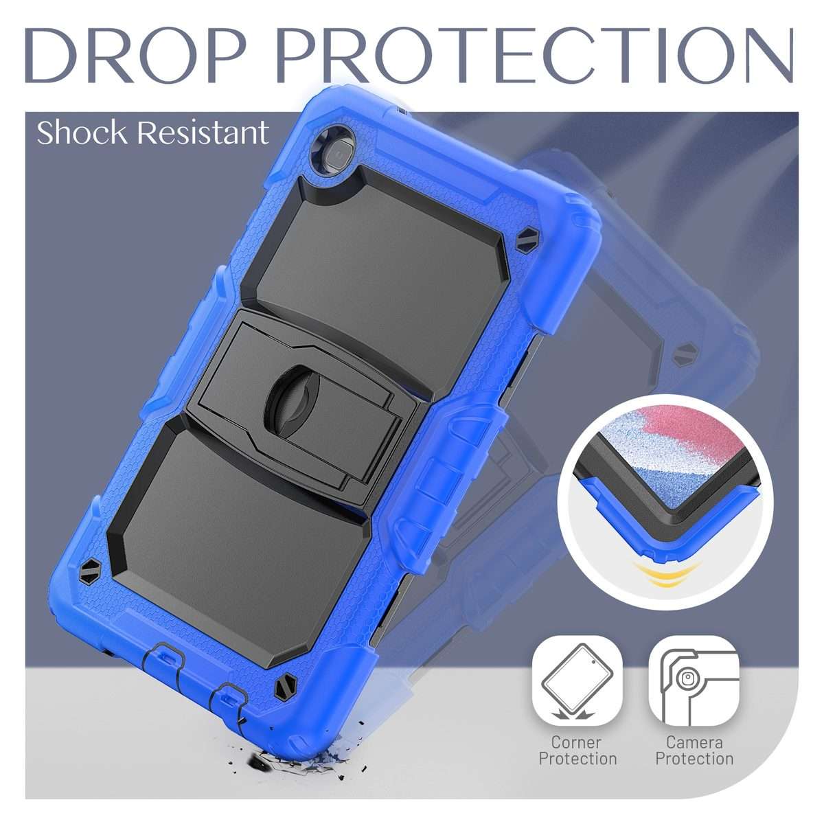 Shockproof Colorful Silica Gel + PC Protective Case with Holder & Shoulder Strap F ... (Dark Blue)