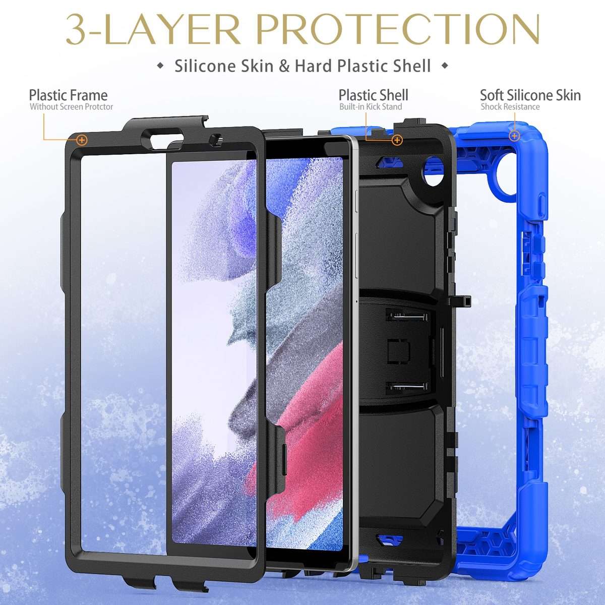 Shockproof Colorful Silica Gel + PC Protective Case with Holder & Shoulder Strap F ... (Dark Blue)