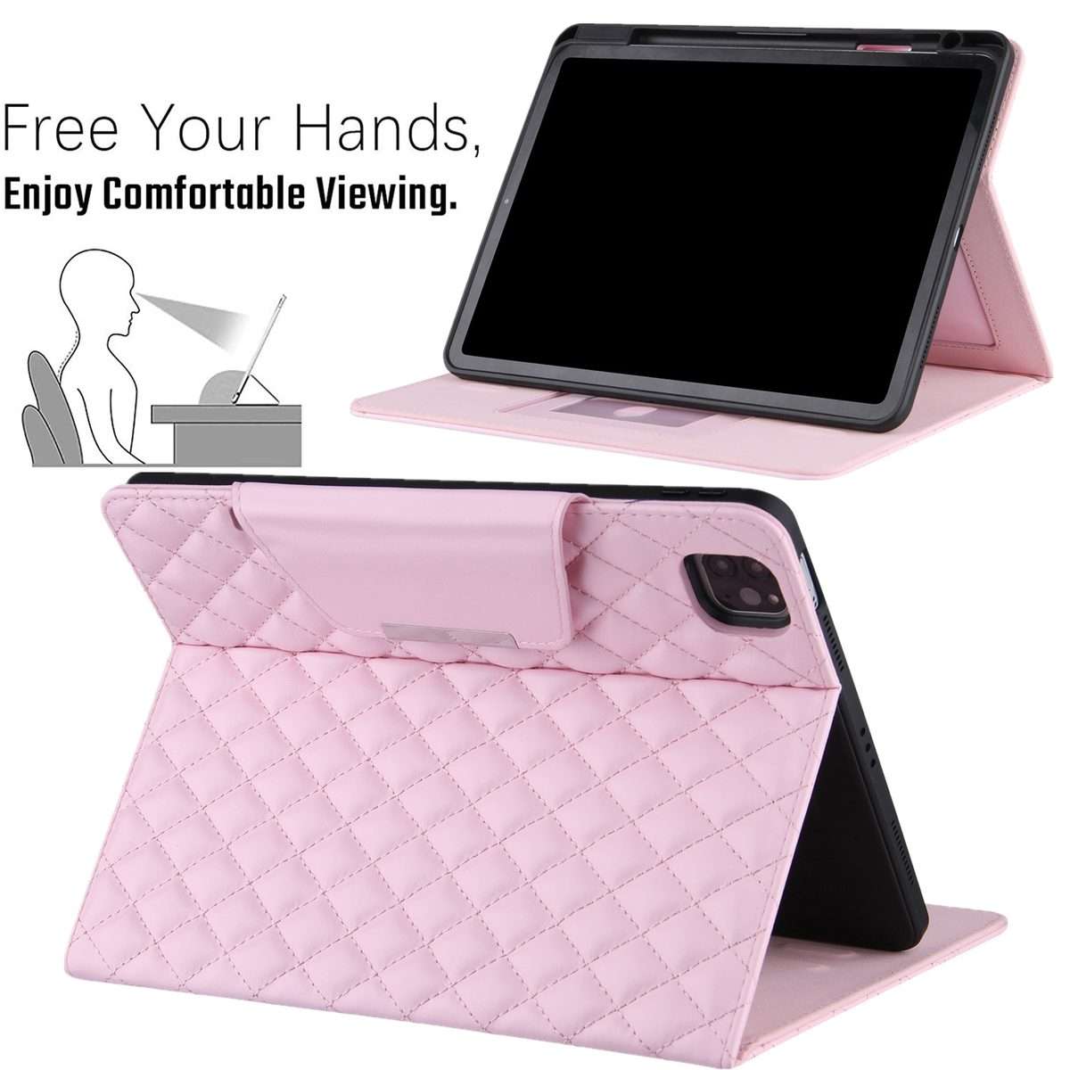 For iPad Pro 11 (2021 / 2020 / 2018) / Air 10.9 2020 Checkered Pattern Horizontal Flip ... (Pink)