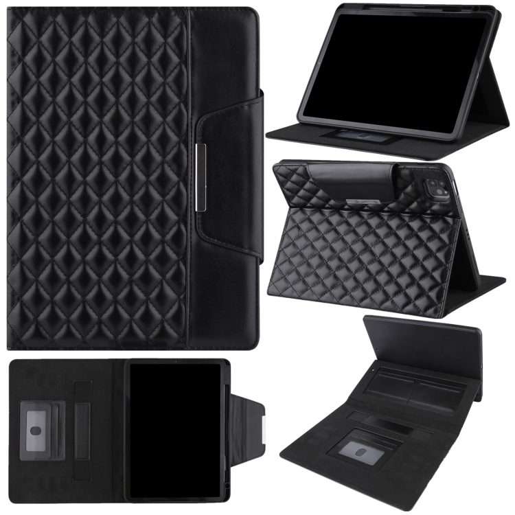 For iPad Pro 11 (2021 / 2020 / 2018) / Air 10.9 2020 Checkered Pattern Horizontal Flip ... (Black)
