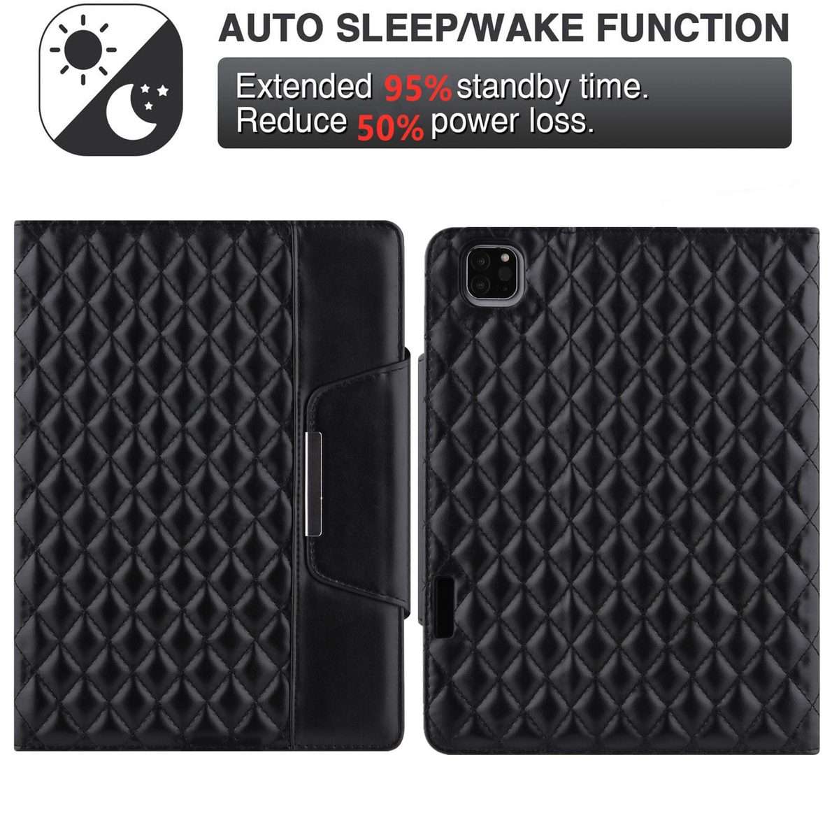 For iPad Pro 11 (2021 / 2020 / 2018) / Air 10.9 2020 Checkered Pattern Horizontal Flip ... (Black)
