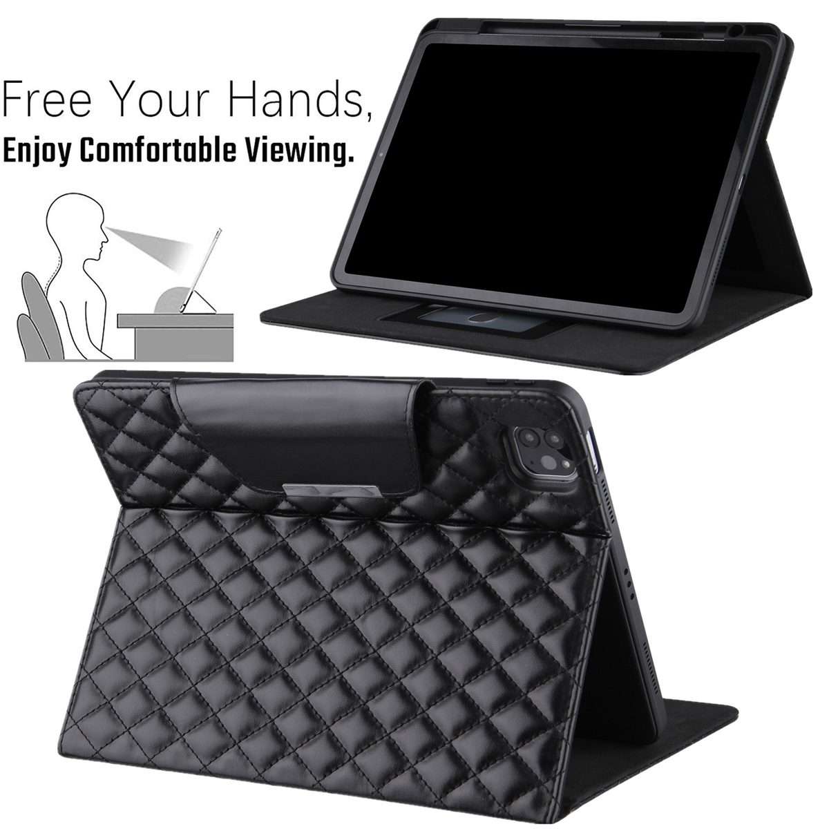 For iPad Pro 11 (2021 / 2020 / 2018) / Air 10.9 2020 Checkered Pattern Horizontal Flip ... (Black)