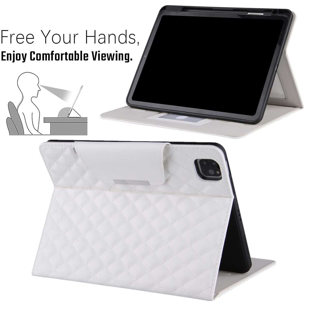 For iPad Pro 11 (2021 / 2020 / 2018) / Air 10.9 2020 Checkered Pattern Horizontal Flip ... (White)