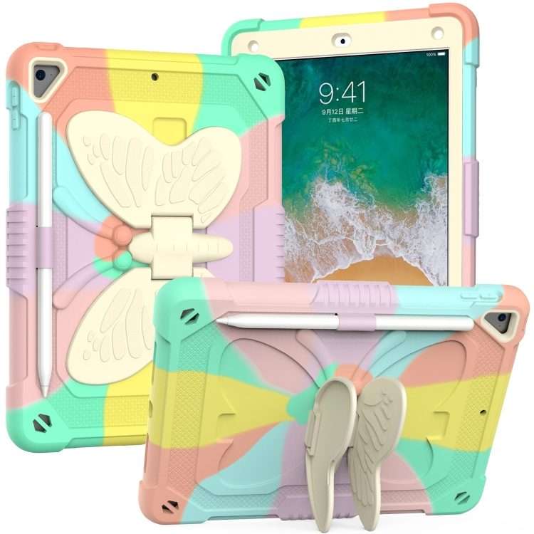Beige PC + Silicone Anti-drop Protective Case with Butterfly Shape Holder ... (Colorful Rose Gold)