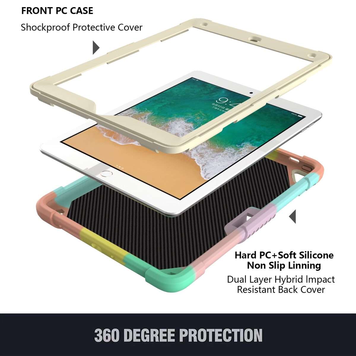 Beige PC + Silicone Anti-drop Protective Case with Butterfly Shape Holder ... (Colorful Rose Gold)