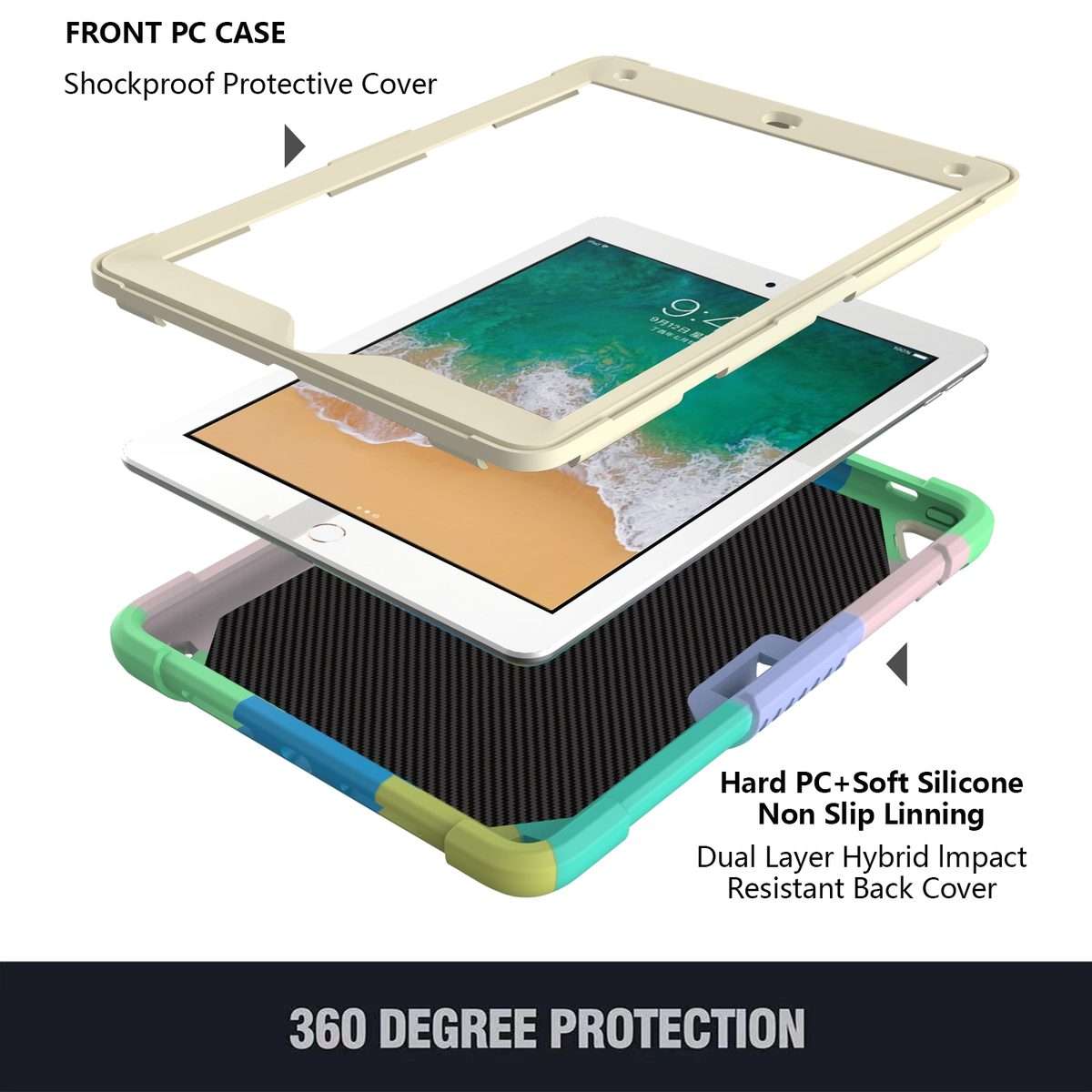 Beige PC + Silicone Anti-drop Protective Case with Butterfly Shape Holder & P ... (Colorful Green)