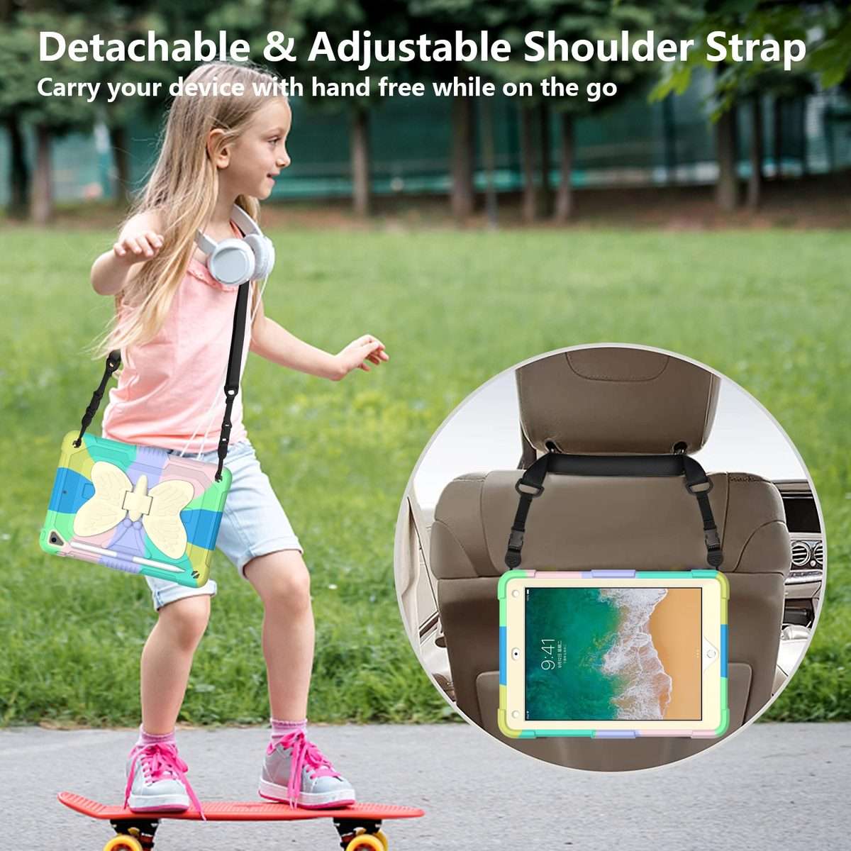 Beige PC + Silicone Anti-drop Protective Case with Butterfly Shape Holder & P ... (Colorful Green)