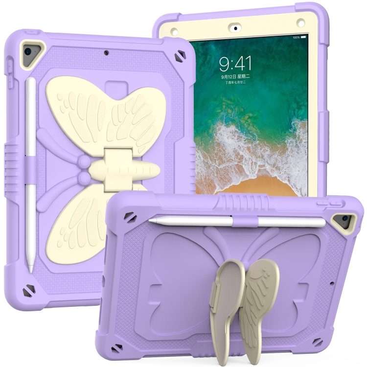 Beige PC + Silicone Anti-drop Protective Case with Butterfly Shape Hold ... (Beige + Light Purple)