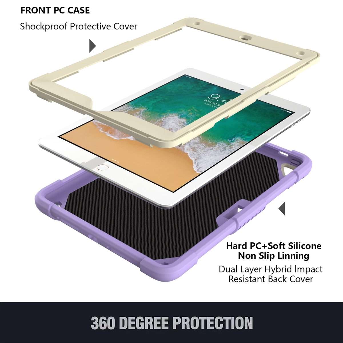 Beige PC + Silicone Anti-drop Protective Case with Butterfly Shape Hold ... (Beige + Light Purple)