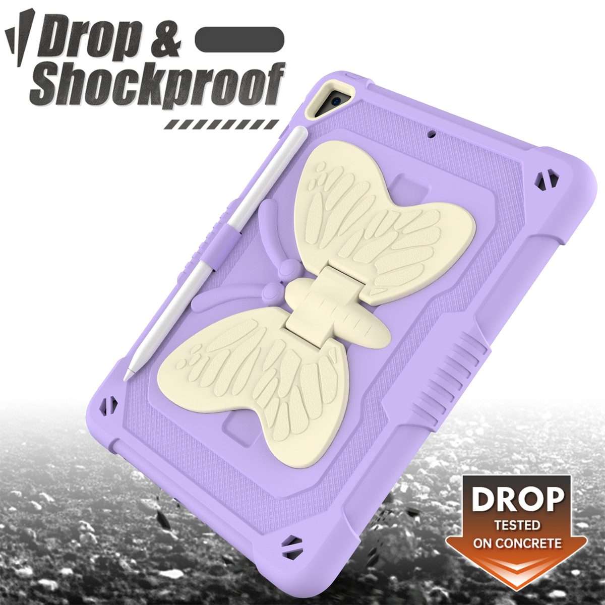 Beige PC + Silicone Anti-drop Protective Case with Butterfly Shape Hold ... (Beige + Light Purple)