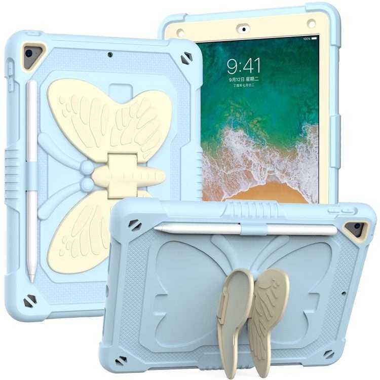 Beige PC + Silicone Anti-drop Protective Case with Butterfly Shape ... (Beige + Ice Crystal Blue)