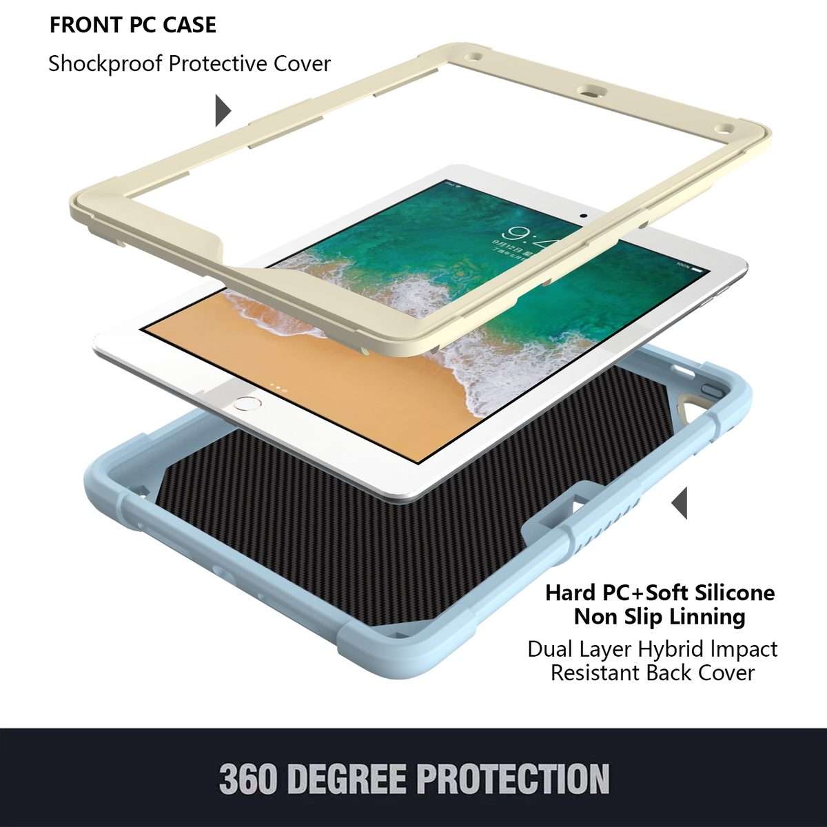 Beige PC + Silicone Anti-drop Protective Case with Butterfly Shape ... (Beige + Ice Crystal Blue)