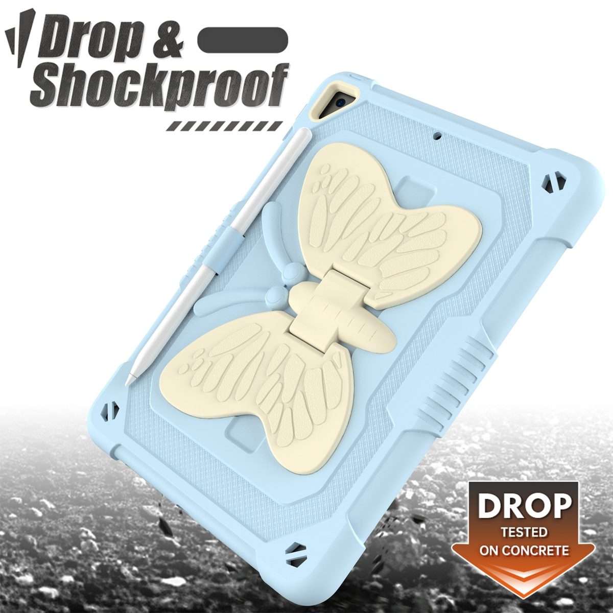 Beige PC + Silicone Anti-drop Protective Case with Butterfly Shape ... (Beige + Ice Crystal Blue)