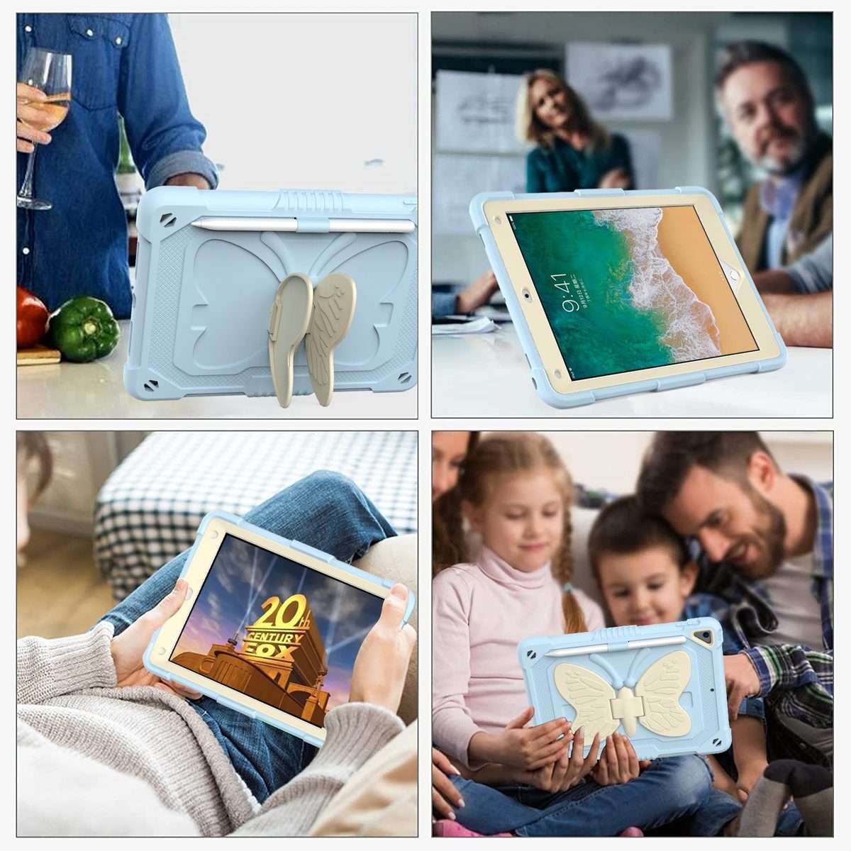 Beige PC + Silicone Anti-drop Protective Case with Butterfly Shape ... (Beige + Ice Crystal Blue)