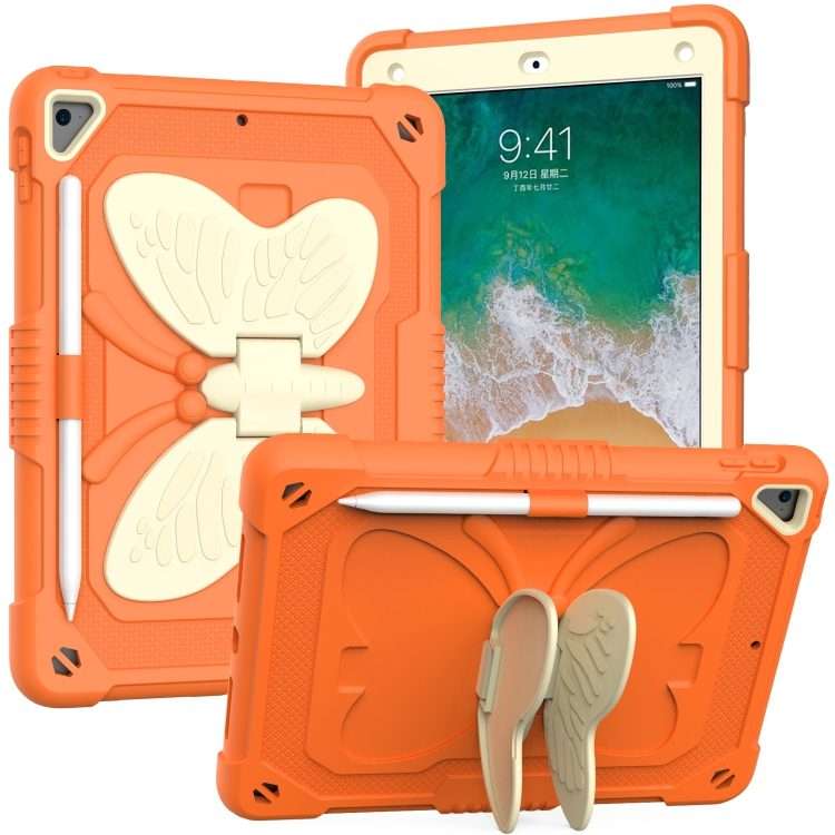 Beige PC + Silicone Anti-drop Protective Case with Butterfly Shape Holder & ... (Beige + Kumquat)