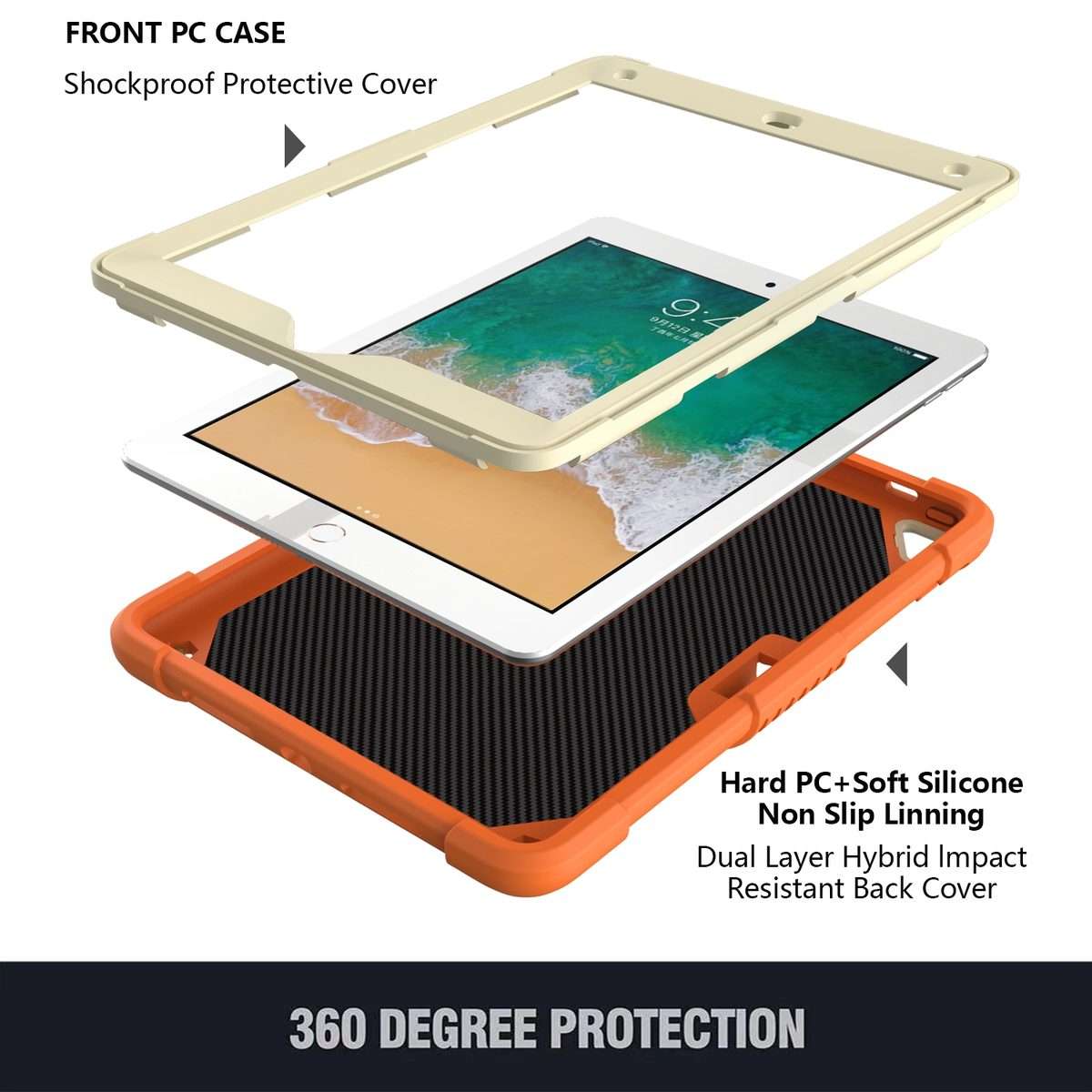 Beige PC + Silicone Anti-drop Protective Case with Butterfly Shape Holder & ... (Beige + Kumquat)