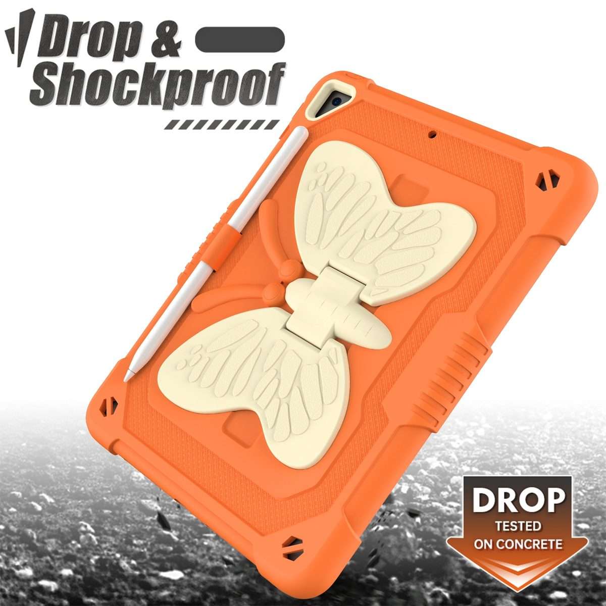 Beige PC + Silicone Anti-drop Protective Case with Butterfly Shape Holder & ... (Beige + Kumquat)