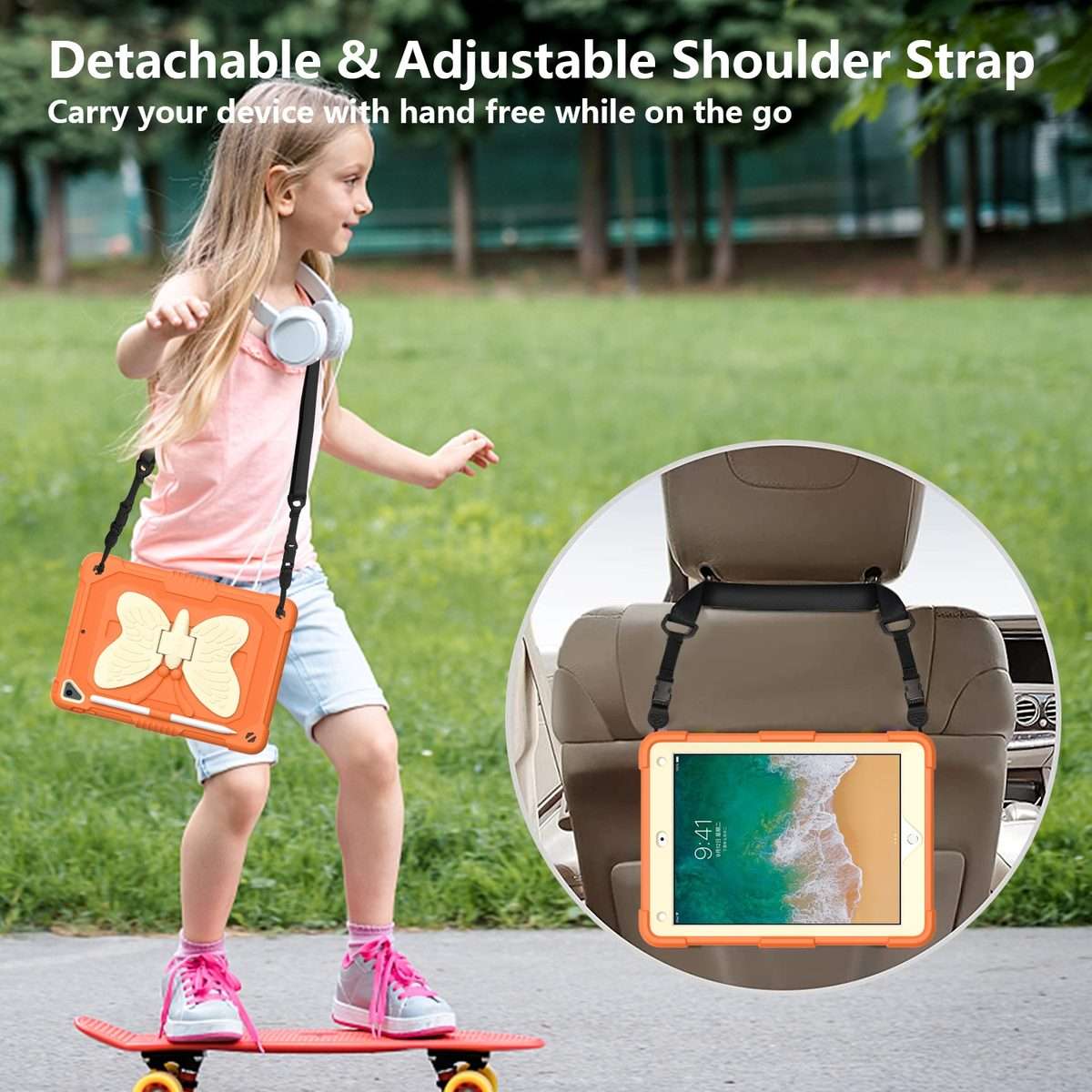 Beige PC + Silicone Anti-drop Protective Case with Butterfly Shape Holder & ... (Beige + Kumquat)
