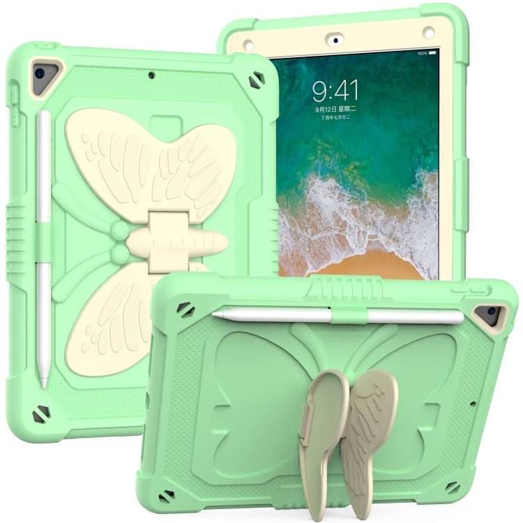 Beige PC + Silicone Anti-drop Protective Case with Butterfly Shape Holde ... (Beige + Fresh Green)