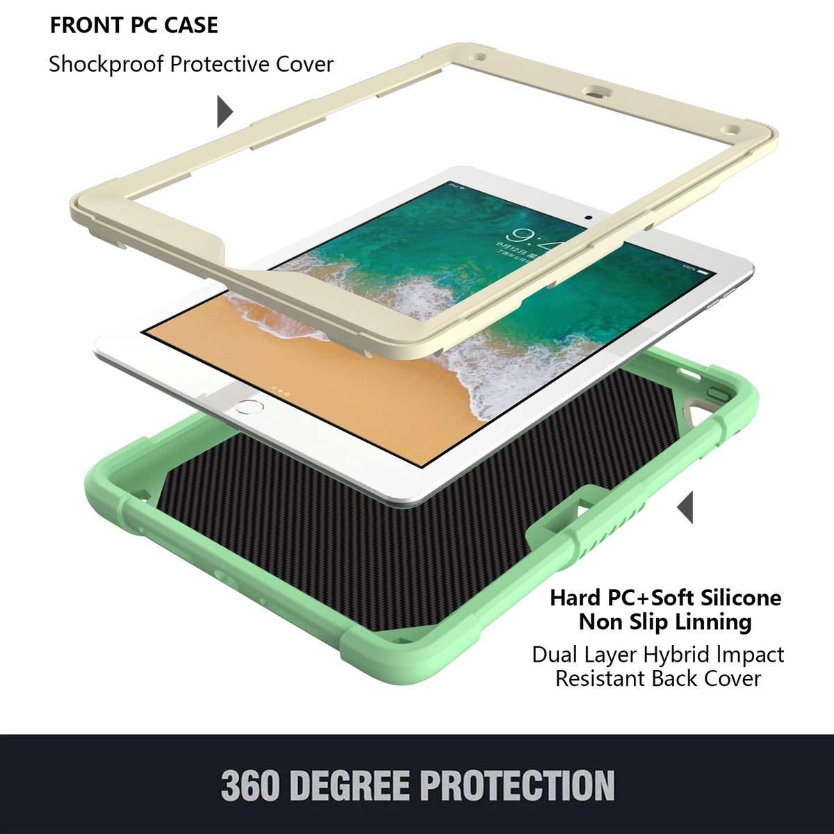 Beige PC + Silicone Anti-drop Protective Case with Butterfly Shape Holde ... (Beige + Fresh Green)