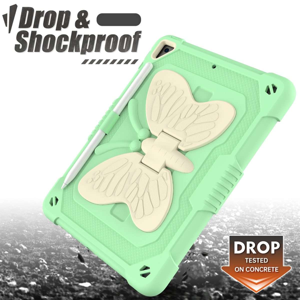 Beige PC + Silicone Anti-drop Protective Case with Butterfly Shape Holde ... (Beige + Fresh Green)